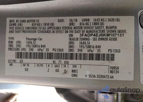 2019 Ford Fiesta Se from USA, damaged, VIN 3FADP4EJ6KM107131